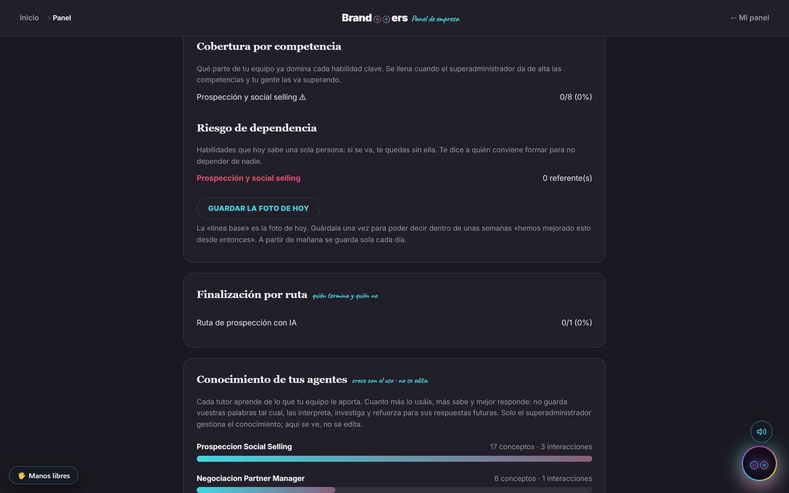 Panel de capacidad de SkillUp