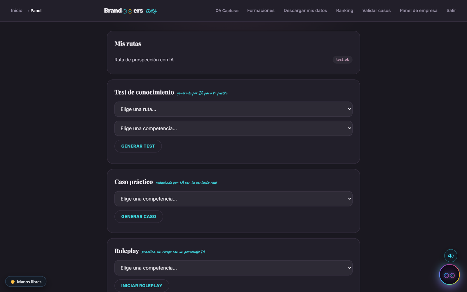 Test / evaluación con resultado en SkillUp